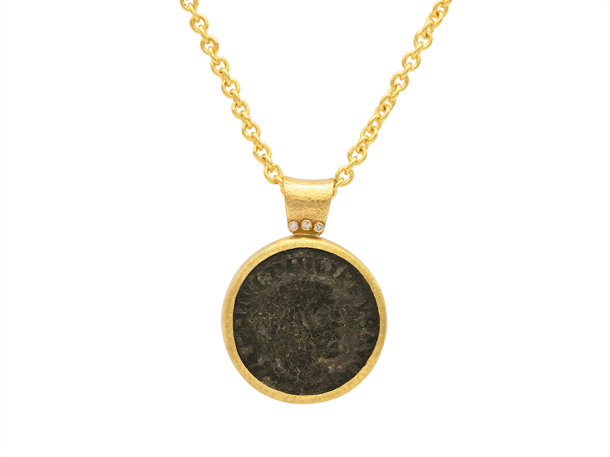 GURHAN, GURHAN Mens Gold Pendant Necklace, 28mm Round, with Coin and Diamond