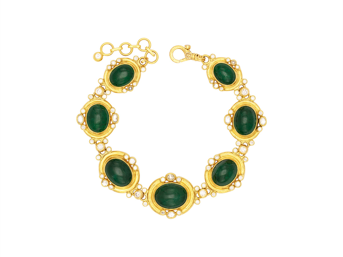GURHAN, GURHAN Muse Gold All Around Single-Strand Bracelet, Mixed Ovals Set in Wide Frame, with Emerald and Diamond