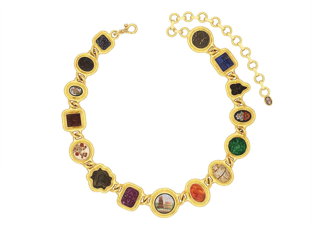 GURHAN, GURHAN Antiquities Gold Mixed Stone All Around Short Necklace, Mixed Shapes in Wide Frame