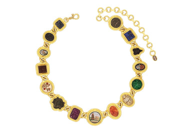 GURHAN, GURHAN Antiquities Gold Mixed Stone All Around Short Necklace, Mixed Shapes in Wide Frame