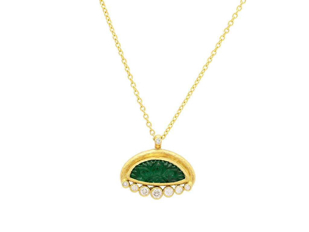 GURHAN, GURHAN Muse Gold Emerald Amorphous Pendant Necklace, 18x8mm Carved Stone set in Wide Frame