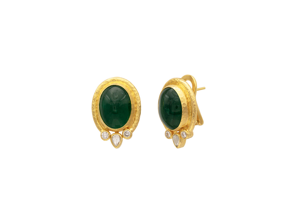 GURHAN, GURHAN Muse Gold Emerald Stud Earrings, 15x12mm Oval set in Wide Frame
