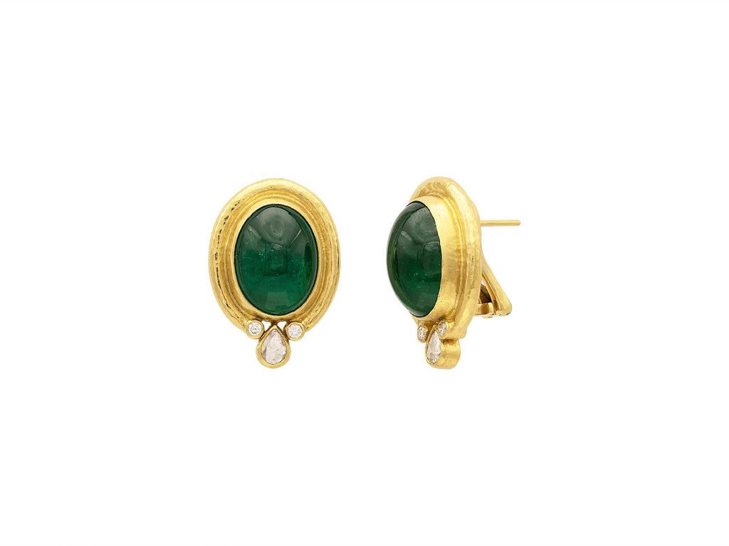 GURHAN, GURHAN Muse Gold Emerald Stud Earrings, 16x12mm Oval set in Wide Frame