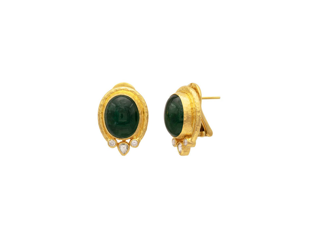 GURHAN, GURHAN Muse Gold Emerald Stud Earrings, 14x12mm Oval set in Wide Frame