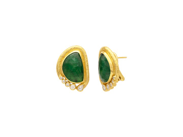 GURHAN, GURHAN Muse Gold Clip Post Stud Earrings, 18x13mm Amorphous in Wide Frame, with Emerald and Diamond