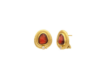 GURHAN, GURHAN Muse Gold Garnet Stud Earrings, 12x10mm Amorphous set in Wide Frame