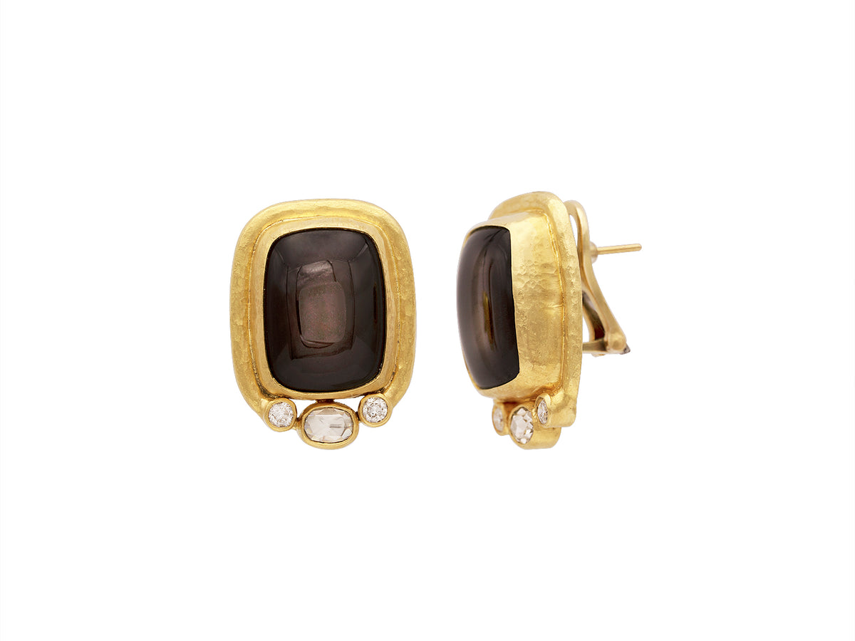 GURHAN, GURHAN Muse Gold Clip Post Stud Earrings, 20mm, Wide Frame, with Moonstone and Diamond