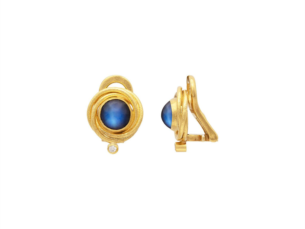 GURHAN, GURHAN Muse Gold Moonstone Stud Earrings, 8mm Round Set in Twisted Wire Frame