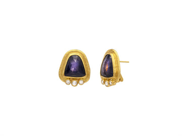 GURHAN, GURHAN Muse Gold Sapphire Stud Earrings, 15x14mm Amorphous set in Wide Frame