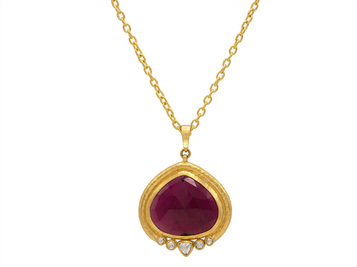 GURHAN, GURHAN Muse Gold Pendant Necklace, 24x28mm Pear Shape with Wide Frame, with Tourmaline and Diamond