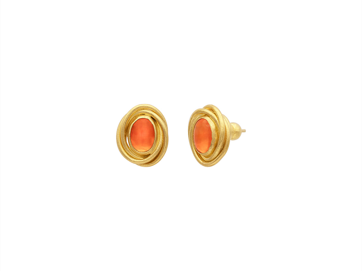 GURHAN, GURHAN Muse Gold Post Stud Earrings, 9x7mm Oval Set in Twisted Wire Frame, with Opal