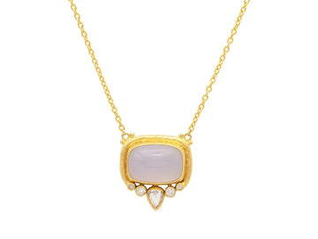 GURHAN, GURHAN Muse Gold Chalcedony Pendant Necklace, 18x13mm Cabochon set in Wide Frame