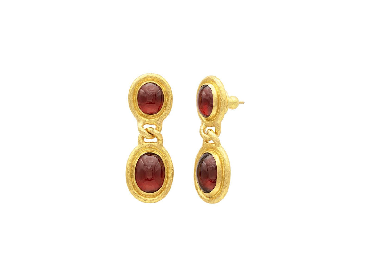 GURHAN, GURHAN Muse Gold Single Drop Earrings, Mixed Oval Cabochon set in Wide Frame, with Garnet and Diamond