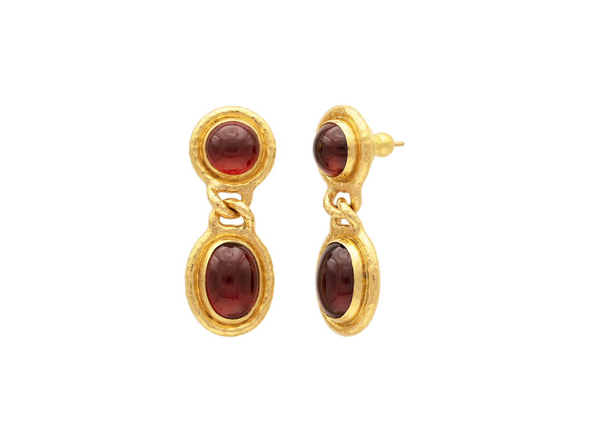 GURHAN, GURHAN Muse Gold Single Drop Earrings, Oval and Round set in Wide Frame, with Garnet