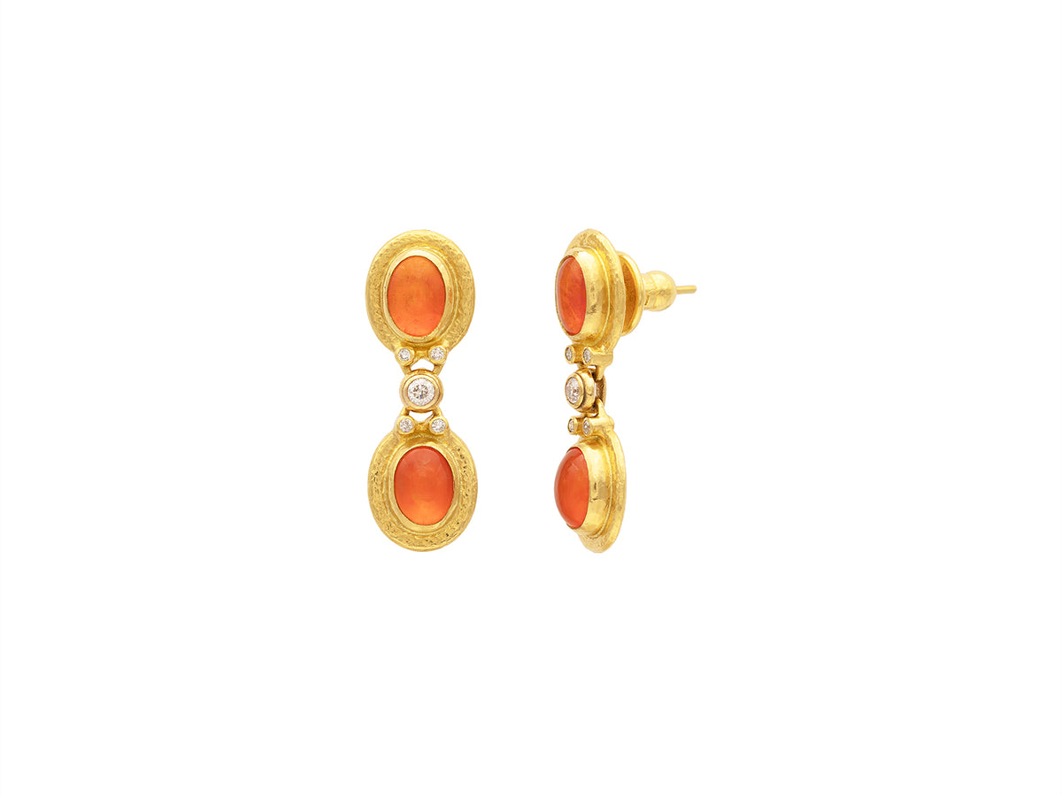 GURHAN, GURHAN Muse Gold Single Drop Earrings, 9x7mm Oval set in Wide Frame, with Opal and Diamond