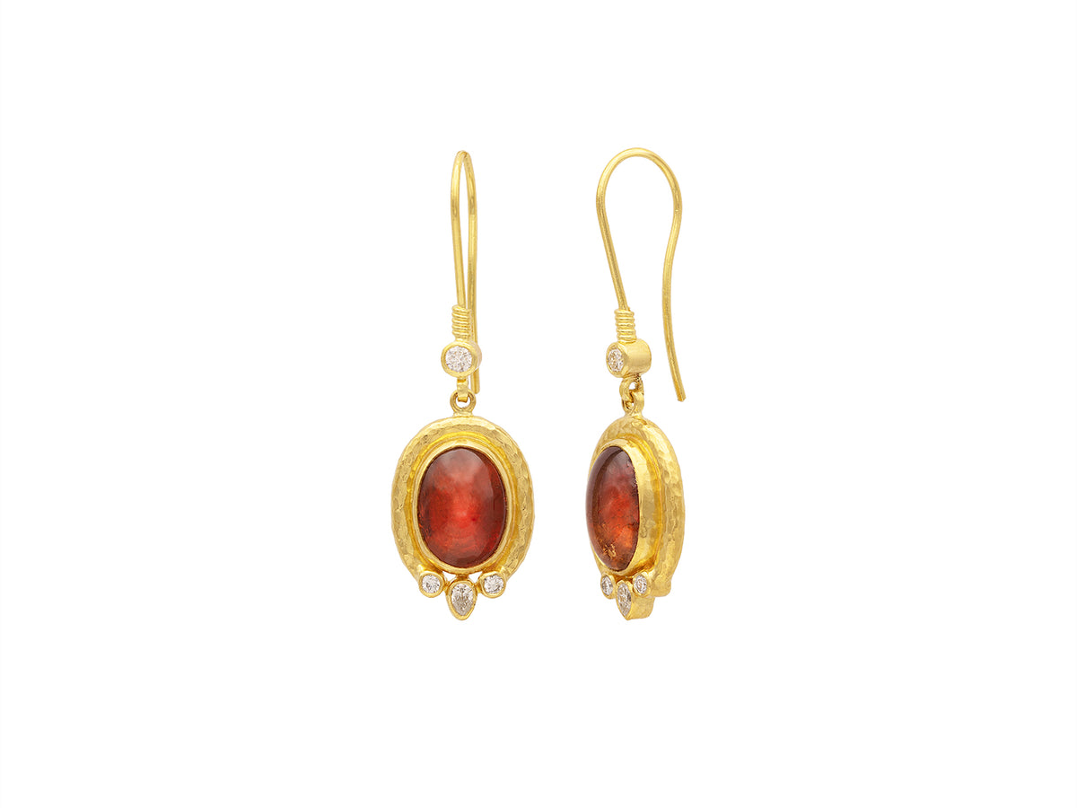GURHAN, GURHAN Muse Gold Single Drop Earrings, 12x9mm Oval set in Wide Frame, Wire Hook, with Spessartite and Diamond