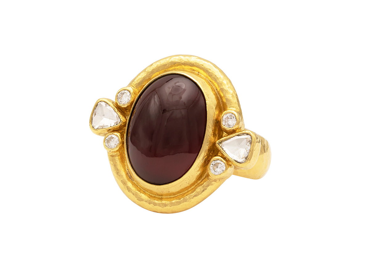 GURHAN, GURHAN Muse Gold Stone Cocktail Ring, 20x15mm Oval set in Wide Frame, with Garnet and Diamond