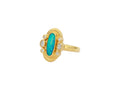 GURHAN, GURHAN Muse Gold Stone Cocktail Ring, 12x5mm Oval set in Wide Frame, with Opal and Diamond