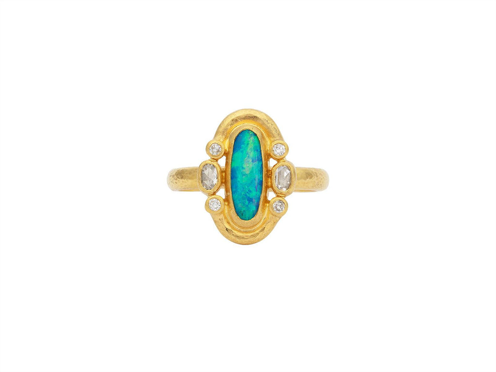 GURHAN, GURHAN Muse Gold Opal Cocktail Ring, 12x5mm Oval set in Wide Frame