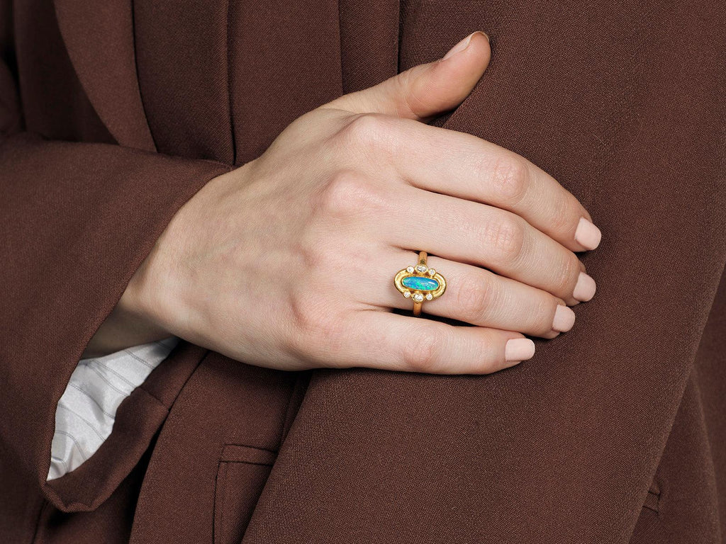 GURHAN, GURHAN Muse Gold Opal Cocktail Ring, 12x5mm Oval set in Wide Frame