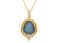 GURHAN, GURHAN Muse Gold Pendant Necklace, Carved Drop Shape in Wide Frame, Aquamarine and Diamond
