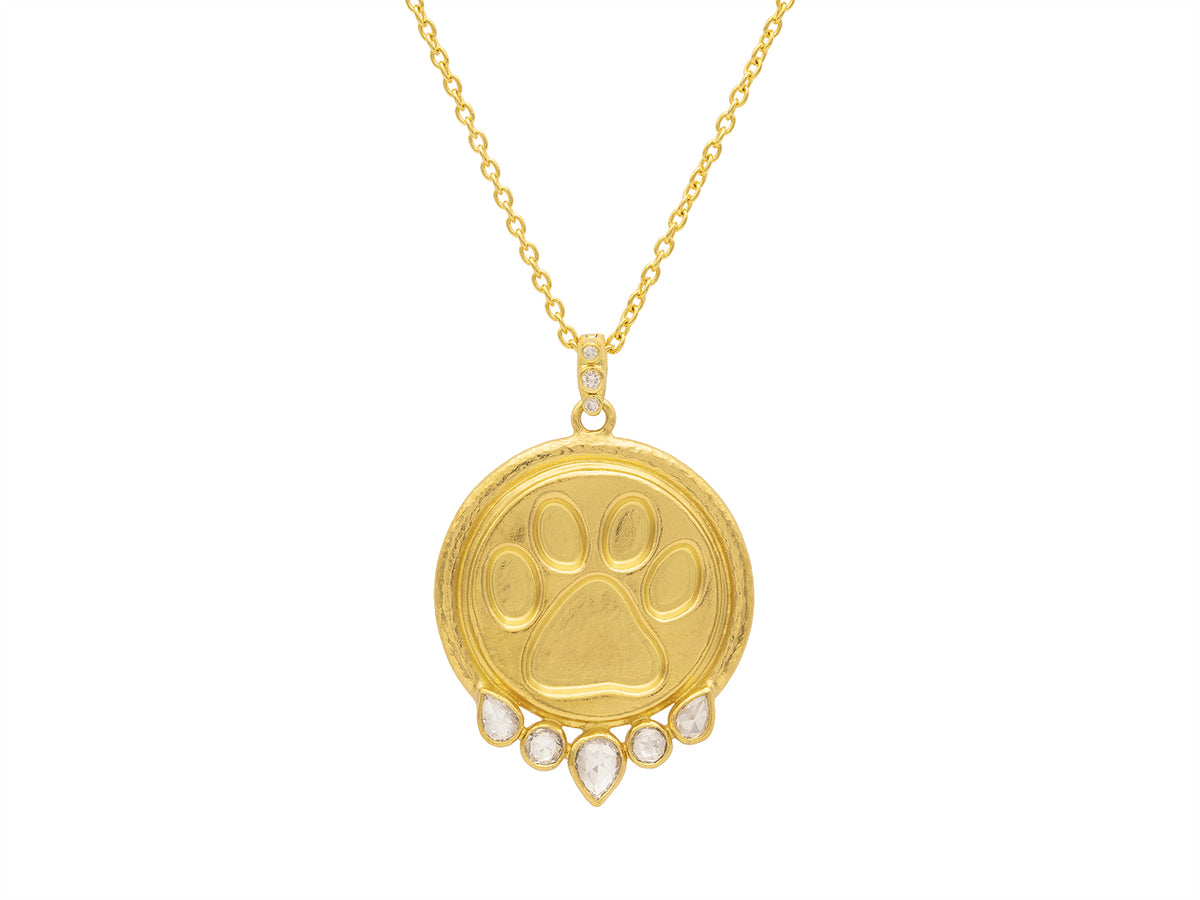 GURHAN, GURHAN Muse Gold Pendant Necklace, 32mm Paw Print, with Diamond