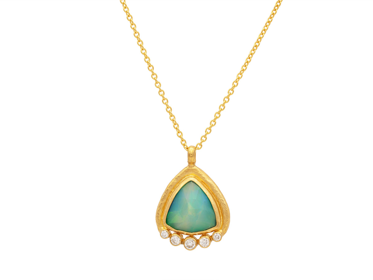 GURHAN, GURHAN Muse Gold Pendant Necklace, 15mm Triangle set in Wide Frame, with Opal and Diamond