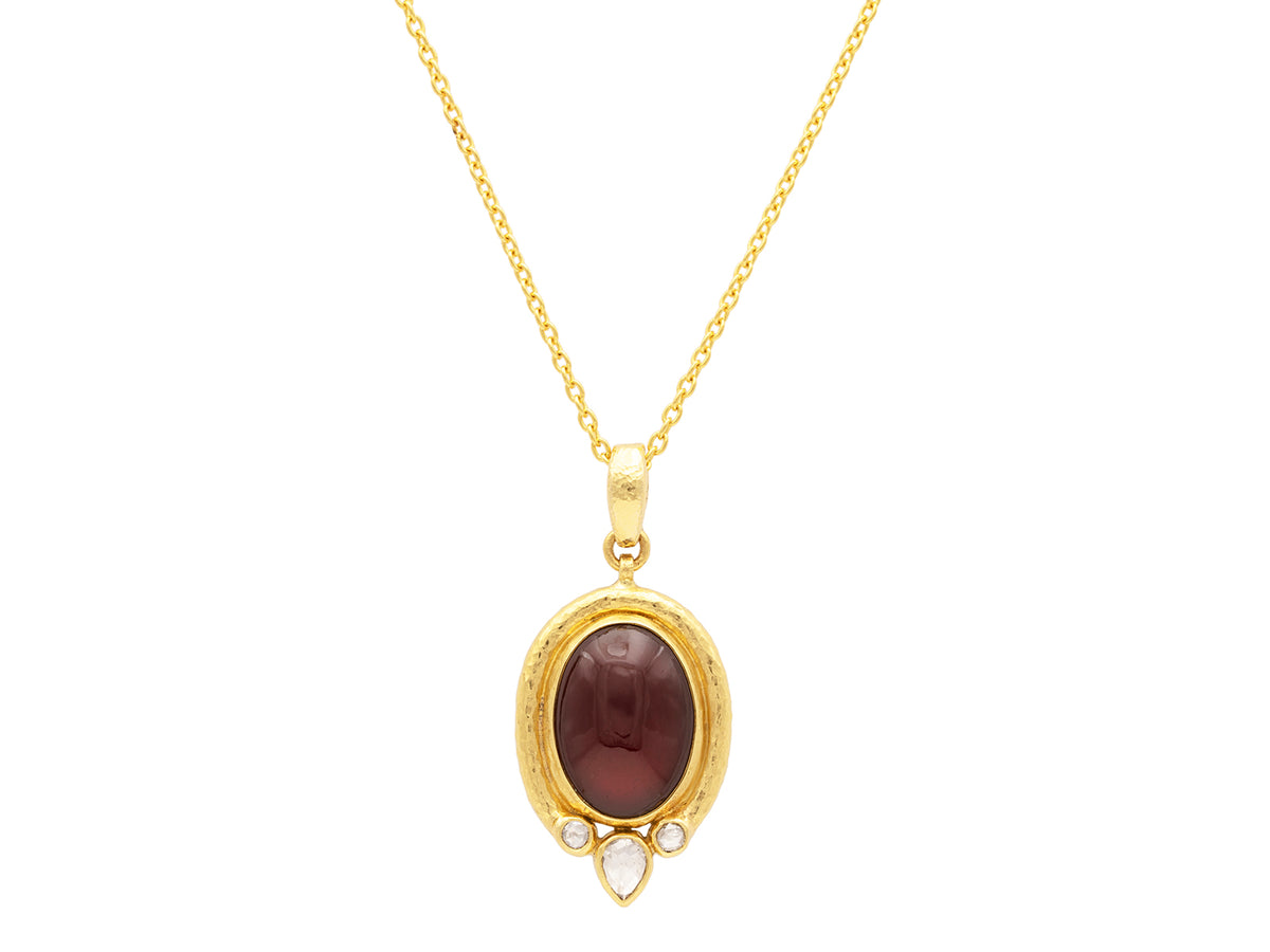 GURHAN, GURHAN Muse Gold Pendant Necklace, 20x15mm Oval set in Wide Frame, with Garnet and Diamond