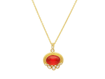 GURHAN, GURHAN Muse Gold Mexican Opal Pendant Necklace, 17x11mm Oval set in Wide Frame