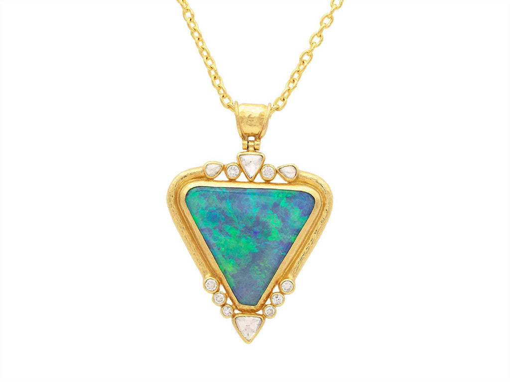 GURHAN, GURHAN Muse Gold Opal Pendant Necklace, 34x29mm Triangle set in Wide Frame