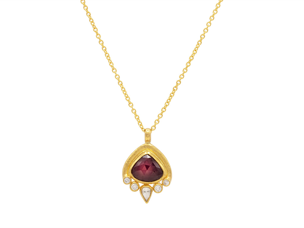 GURHAN, GURHAN Muse Gold Ruby Pendant Necklace, 12x11mm Drop set in Wide Frame