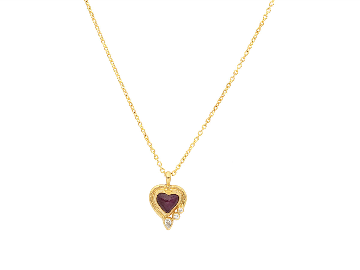 GURHAN, GURHAN Muse Gold Pendant Necklace, 8mm Heart set in Wide Frame, with Ruby and Diamond