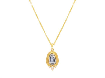GURHAN, GURHAN Muse Gold Sapphire Pendant Necklace, 13x8mm Amorphous set in Wide Frame,