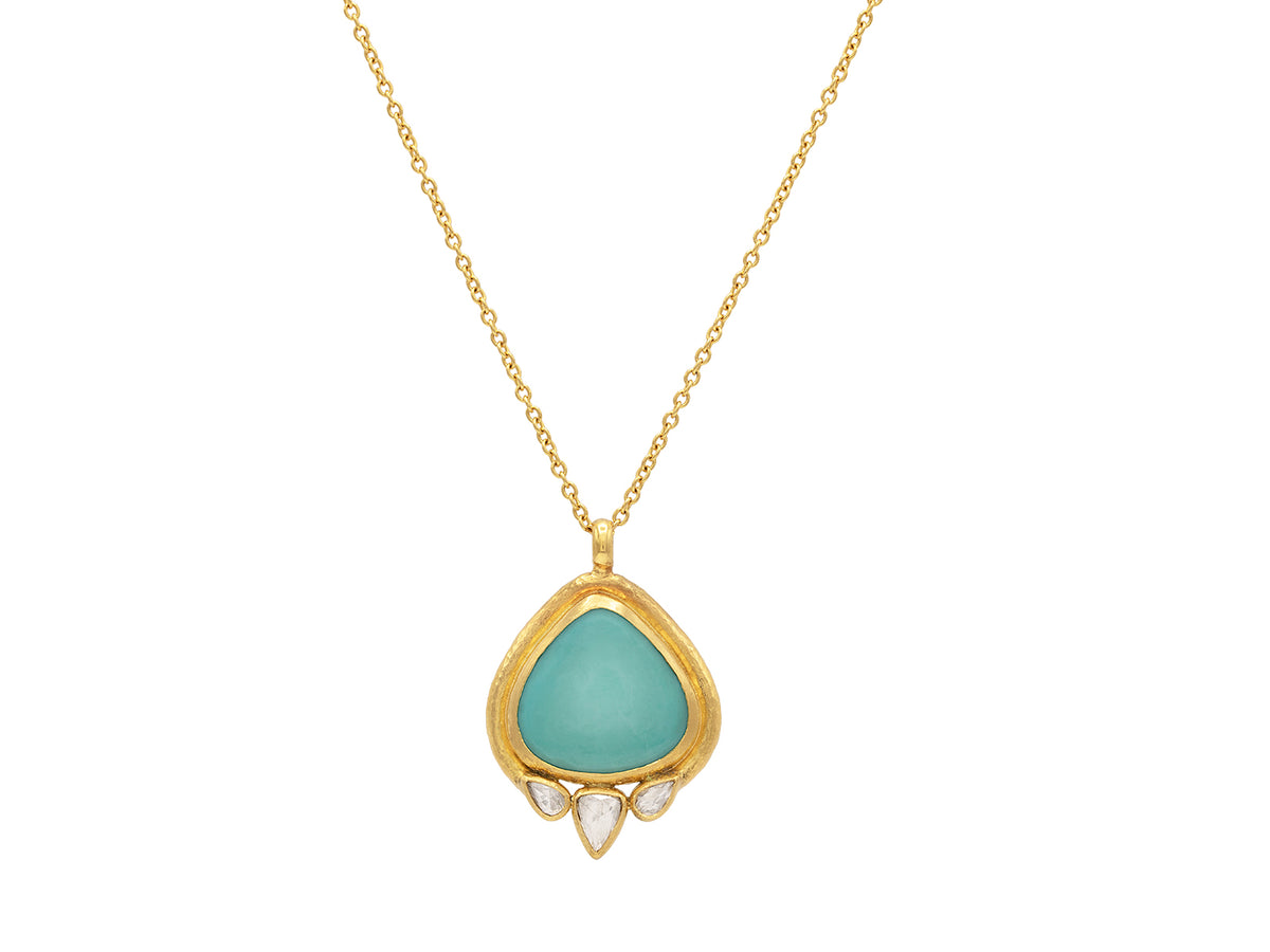 GURHAN, GURHAN Muse Gold Pendant Necklace, 18mm Drop Set in Wide Frame, with Turquoise and Diamond