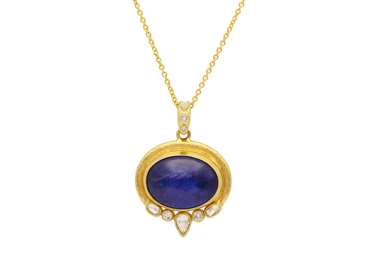 GURHAN, GURHAN Muse Gold Pendant Necklace, 23x18mm Oval set in Wide Frame, with Tanzanite and Diamond