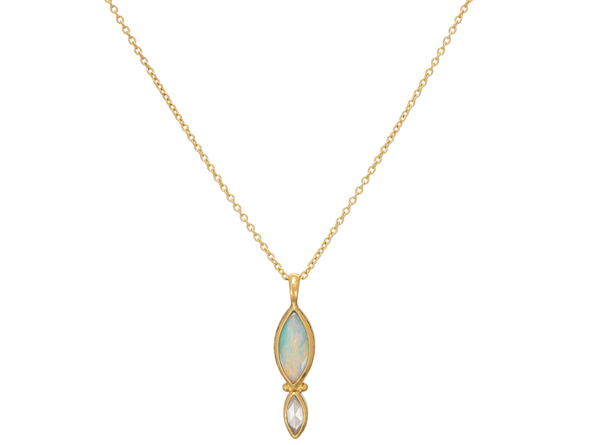 GURHAN, GURHAN Rune Gold Pendant Necklace, 12x6mm Marquise, with Opal and Diamond