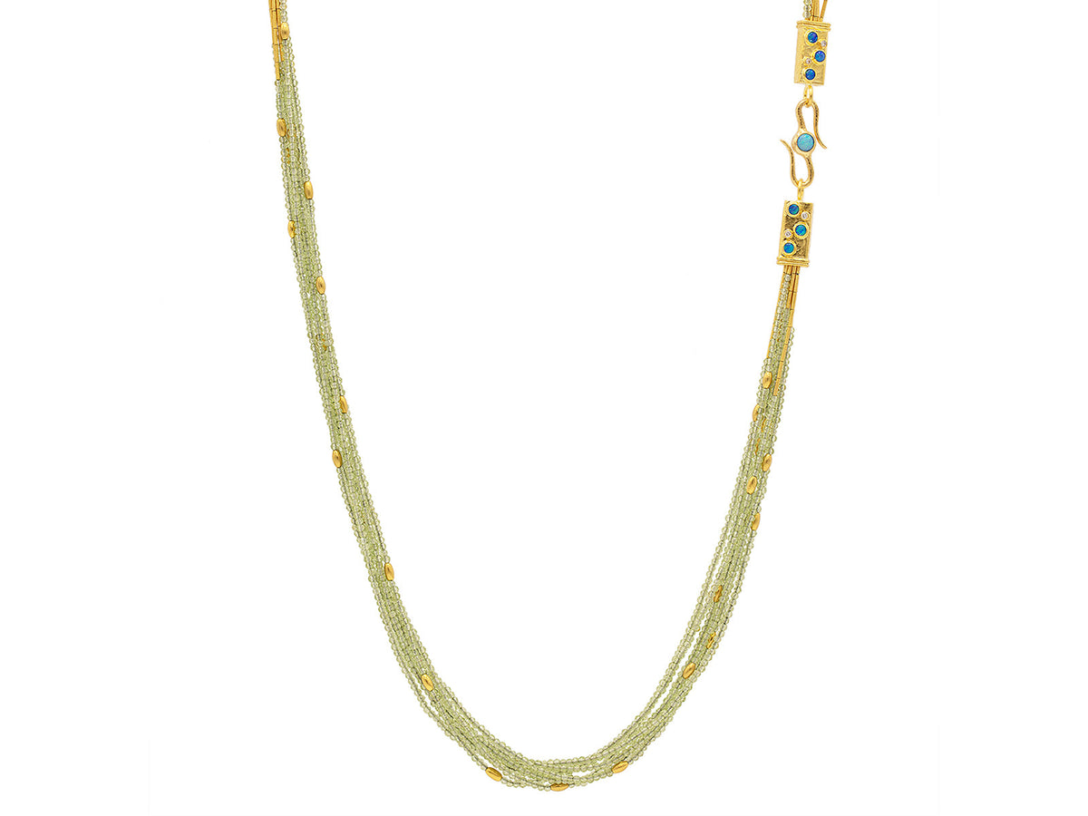 GURHAN Rain Gold Multi-Strand Long Necklace, Double "S" Clasp, with Peridot