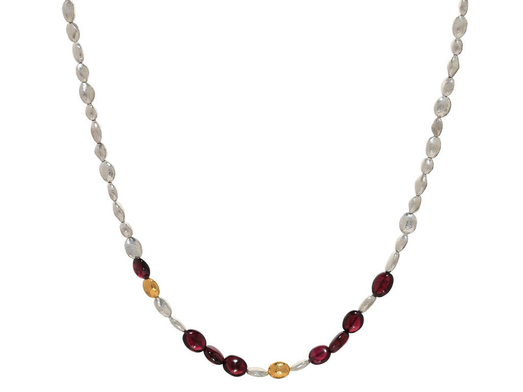 GURHAN, GURHAN Spell Sterling Silver Garnet Beaded Short Necklace, Oval Puff Beads, Gold Accents