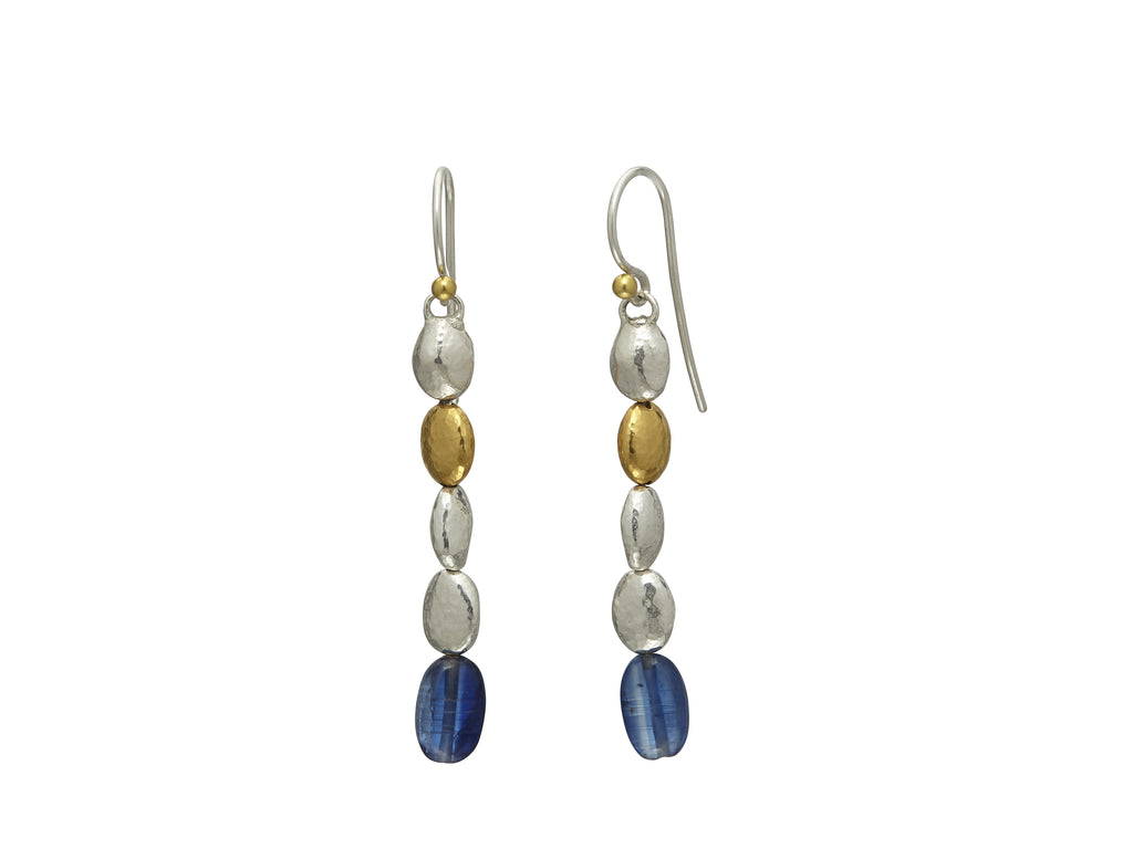 GURHAN, GURHAN Nugget Sterling Silver Kyanite Long Drop Earrings, 2" on Hook, Gold Accents
