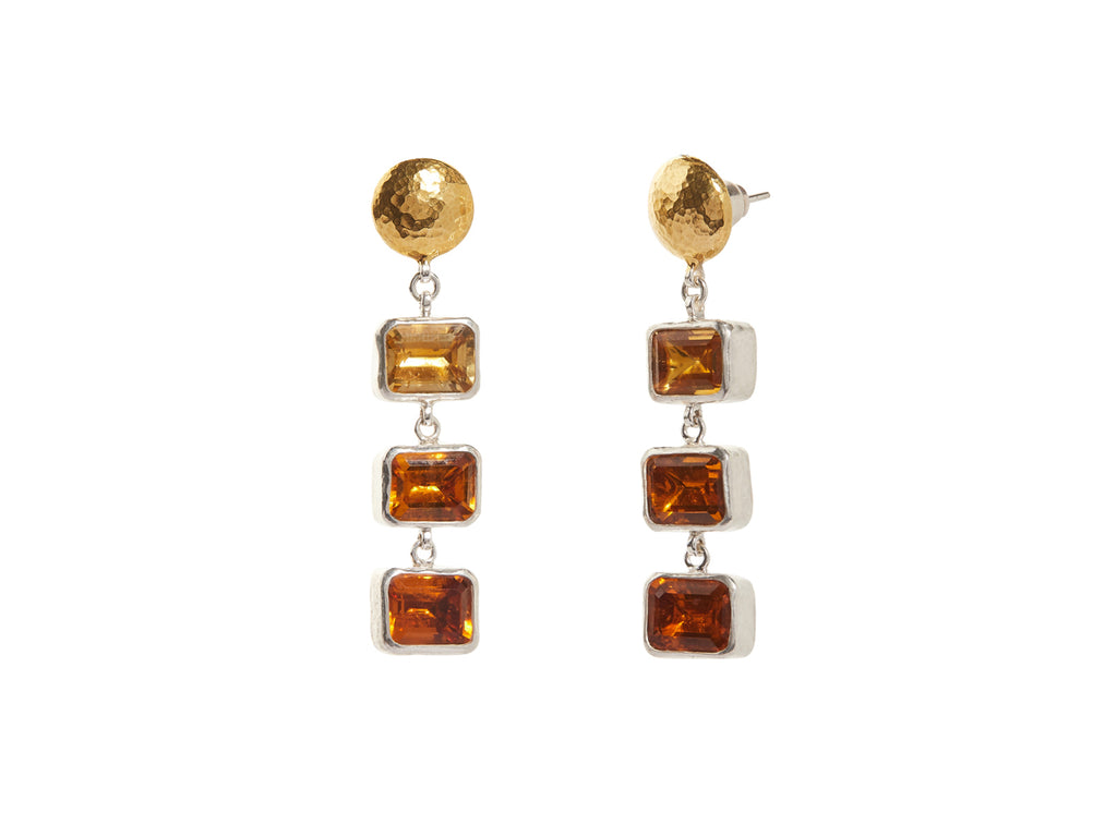 GURHAN, GURHAN Galapagos Sterling Silver Citrine Triple Drop Earrings, 10x8mm Rectangle Stones, Gold Accents