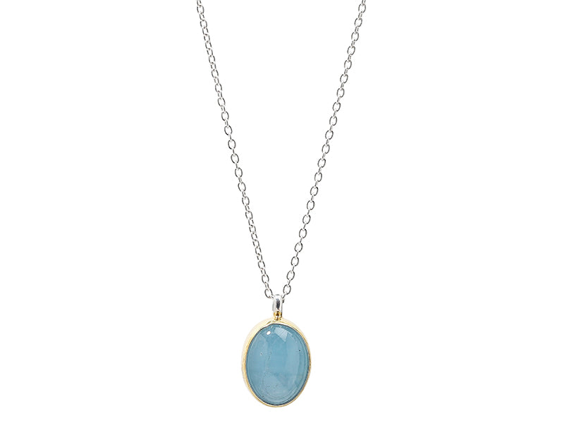 GURHAN, GURHAN Galapagos Sterling Silver Aquamarine Pendant Necklace, 18x14mm Oval, Gold Accents