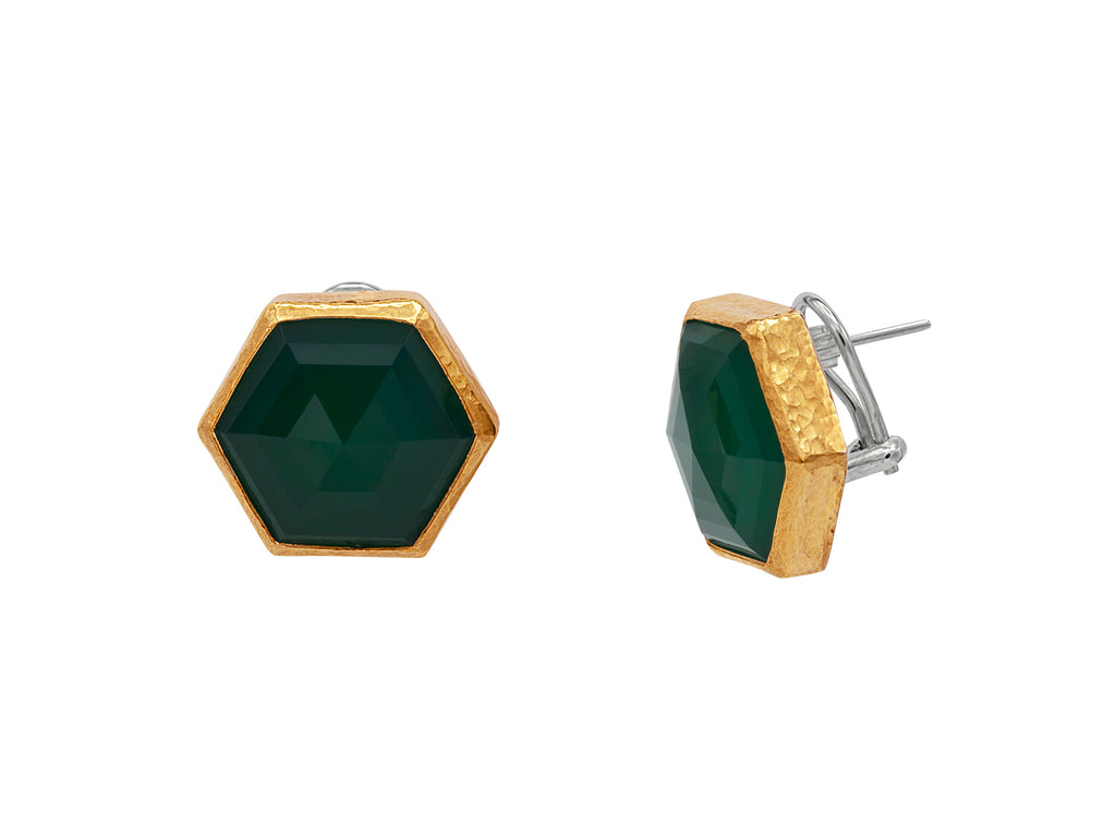 GURHAN, GURHAN Elements Sterling Silver Onyx Stud Earrings, Hexagon, Clip Post, Gold Accents