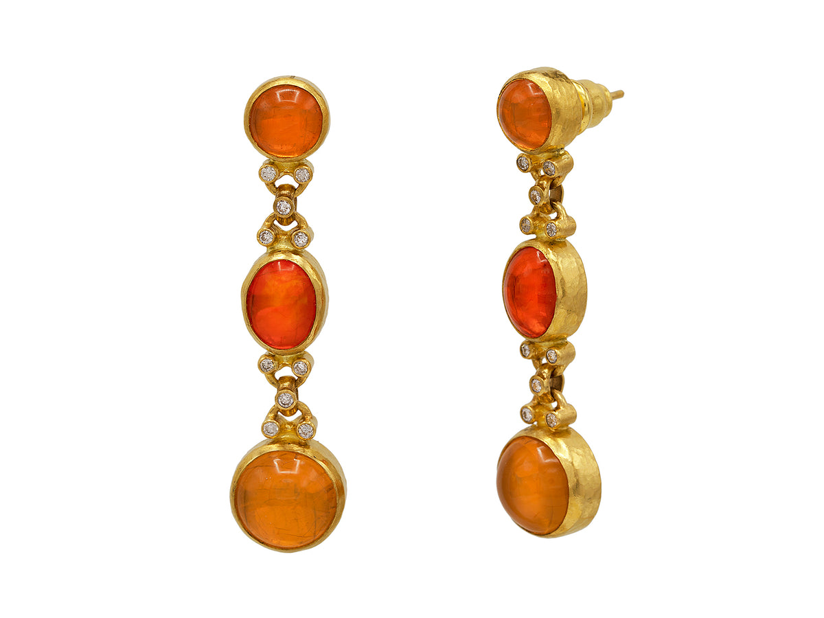 GURHAN, GURHAN Rune Gold Double Drop Earrings,  with Mexican Opal