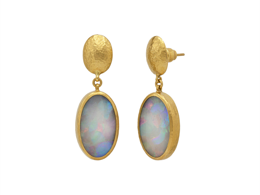 GURHAN, GURHAN Rune Gold Opal Single Drop Earrings, 13x10mm Oval on Post Top