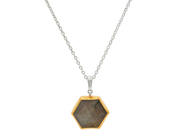 GURHAN, GURHAN Elements Sterling Silver Sapphire Pendant Necklace, Hexagon, Gold Accents