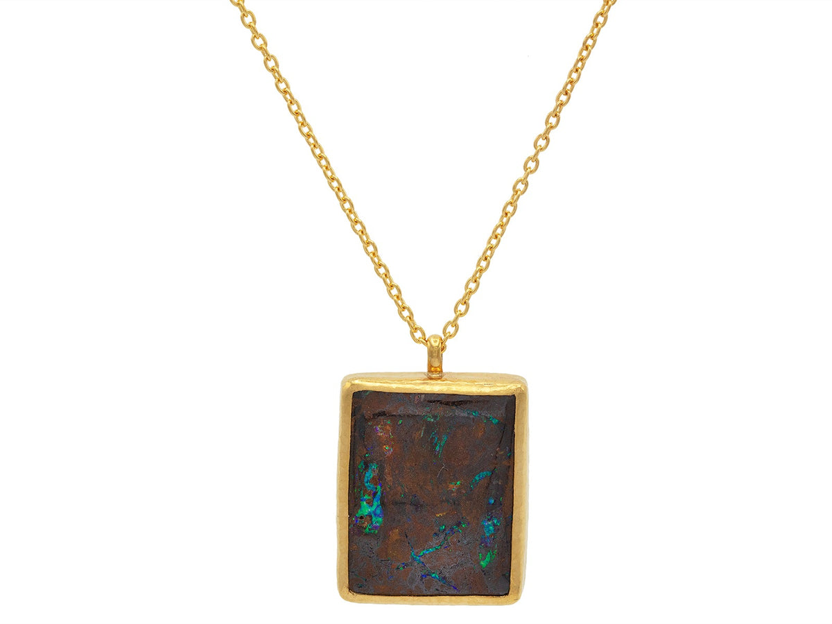 GURHAN, GURHAN Rune Gold Pendant Necklace, 35x24mm Rectangle, with Boulder Opal