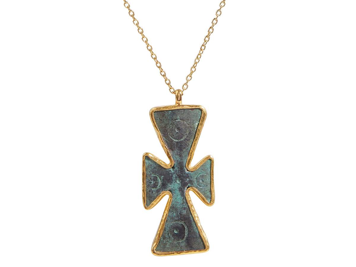 GURHAN, GURHAN Antiquities Gold Pendant Necklace, 48x24mm, with Ancient Bronze Cross