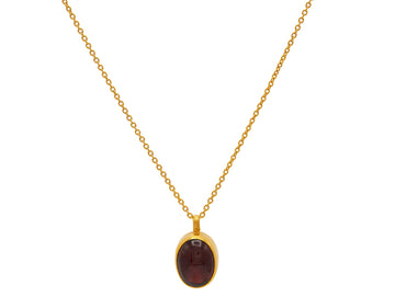 GURHAN, GURHAN Rune Gold Pendant Necklace, 12x10mm Oval, with Garnet