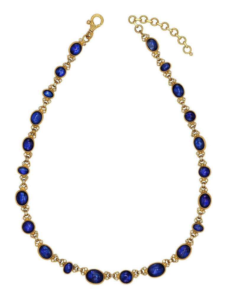 GURHAN, GURHAN Rune Gold All Around Necklace, Mixed Round and Oval Cabochon, with Kyanite and Diamond