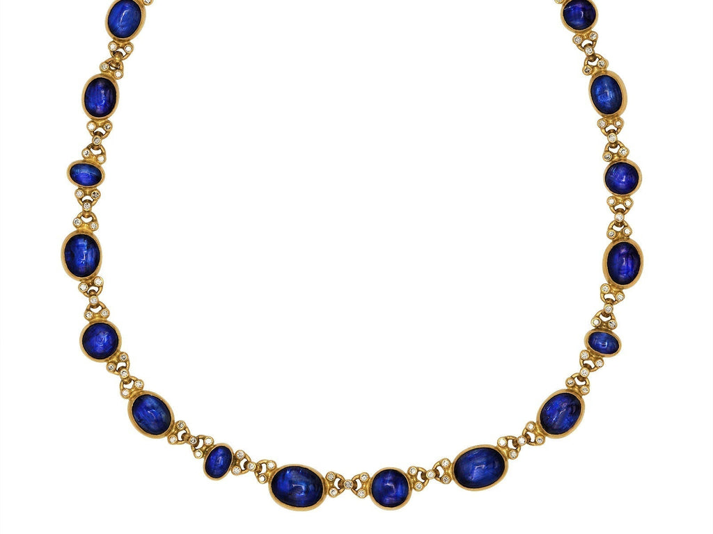 GURHAN, GURHAN Rune Gold All Around Necklace, Mixed Round and Oval Cabochon, with Kyanite and Diamond